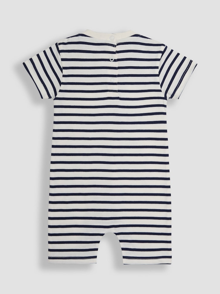 JoJo Maman Bébé Navy Blue Stripe Bug Dino Scene Romper - Image 2 of 3
