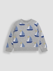 JoJo Maman Bébé Marl Grey Sailboat 100% Cotton Jumper - Image 1 of 3