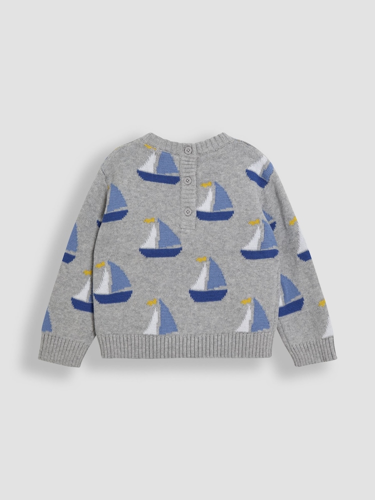 JoJo Maman Bébé Marl Grey Sailboat 100% Cotton Jumper - Image 2 of 3