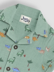 JoJo Maman Bébé Khaki Green Dino Cheesecloth Button Front Romper - Image 3 of 3