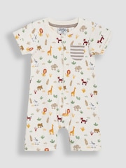 JoJo Maman Bébé Ecru Cream Safari 2-Pack Romper - Image 4 of 5