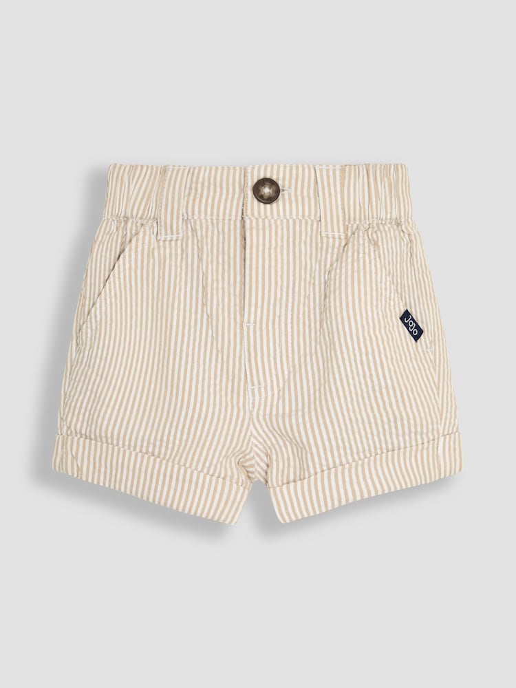 JoJo Maman Bébé Natural Stone Seersucker Stripe Shorts - Image 1 of 3