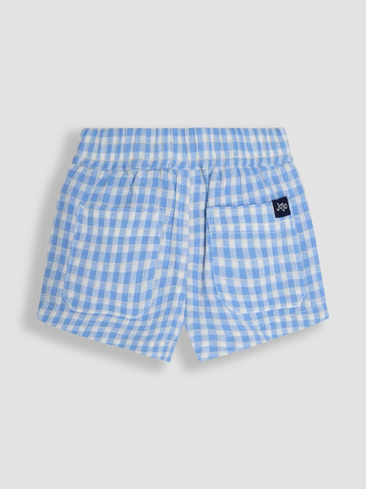 JoJo Maman Bébé Blue Check Textured Gingham Shorts - Image 2 of 3