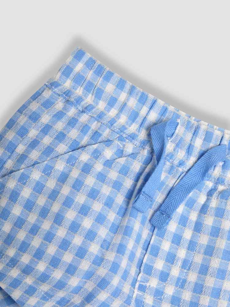 JoJo Maman Bébé Blue Check Textured Gingham Shorts - Image 3 of 3
