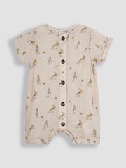 JoJo Maman Bébé Stone Peter Rabbit™ Cheesecloth Button Front Romper - Image 1 of 3