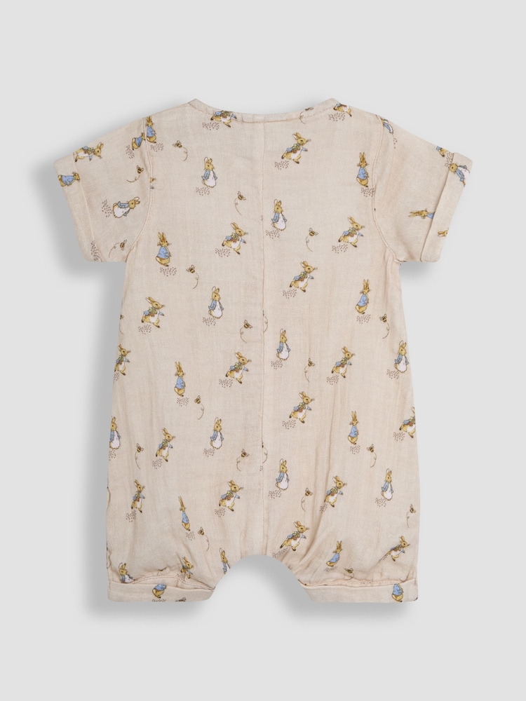 JoJo Maman Bébé Stone Peter Rabbit™ Cheesecloth Button Front Romper - Image 2 of 3