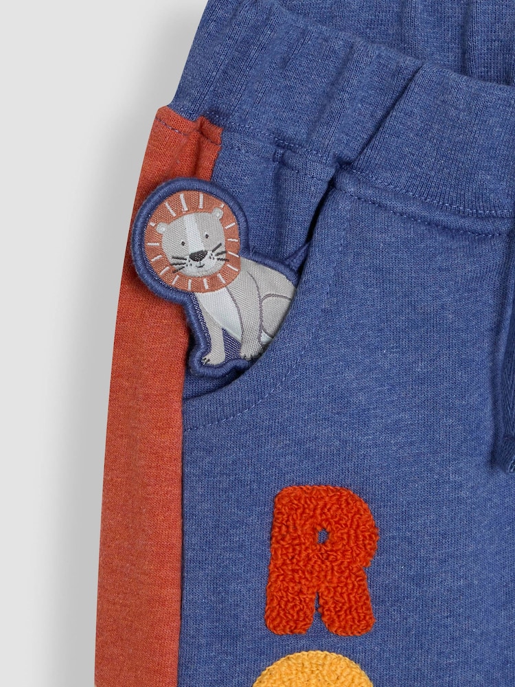 JoJo Maman Bébé Blue Marl Lion Fitted Appliqué Joggers - Image 4 of 4