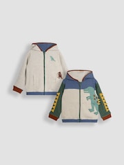 JoJo Maman Bébé Natural TRex Appliqué Reversible Hoodie - Image 1 of 7