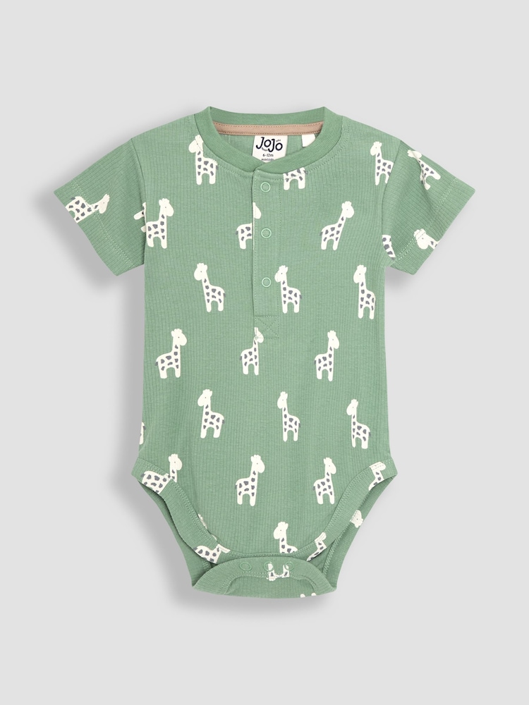 JoJo Maman Bébé Green Giraffe 2-Piece Ribbed Bodysuit & Shorts Set - Image 2 of 5