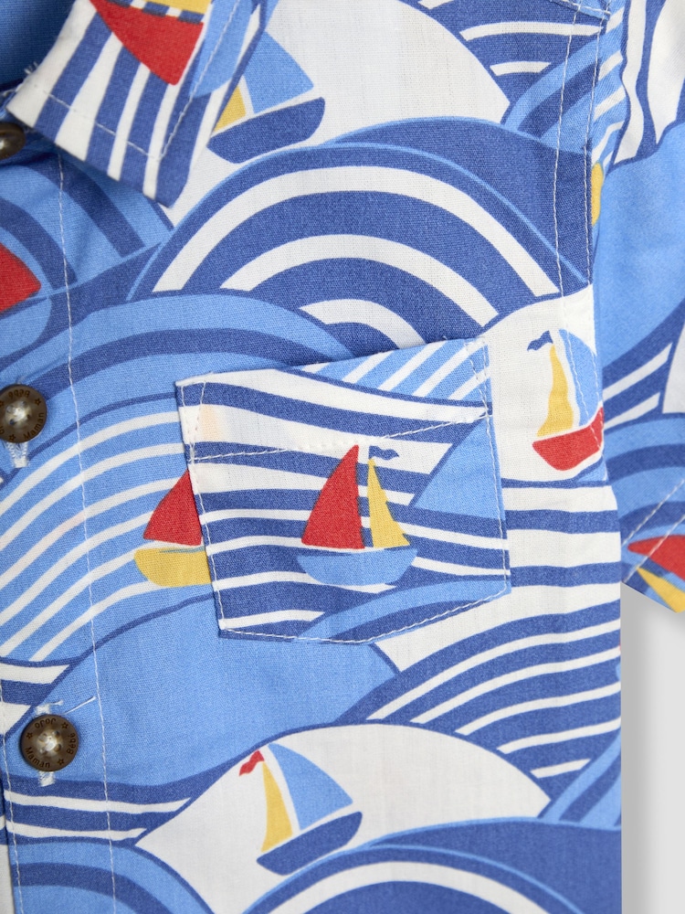 JoJo Maman Bébé Blue Boat Short Sleeve Shirt - Image 3 of 3