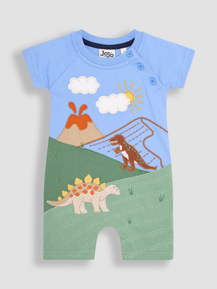 JoJo Maman Bébé Blue Dino Scene Romper - Image 1 of 3