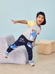 JoJo Maman Bébé Navy Blue Shark Fitted Appliqué Joggers - Image 1 of 7