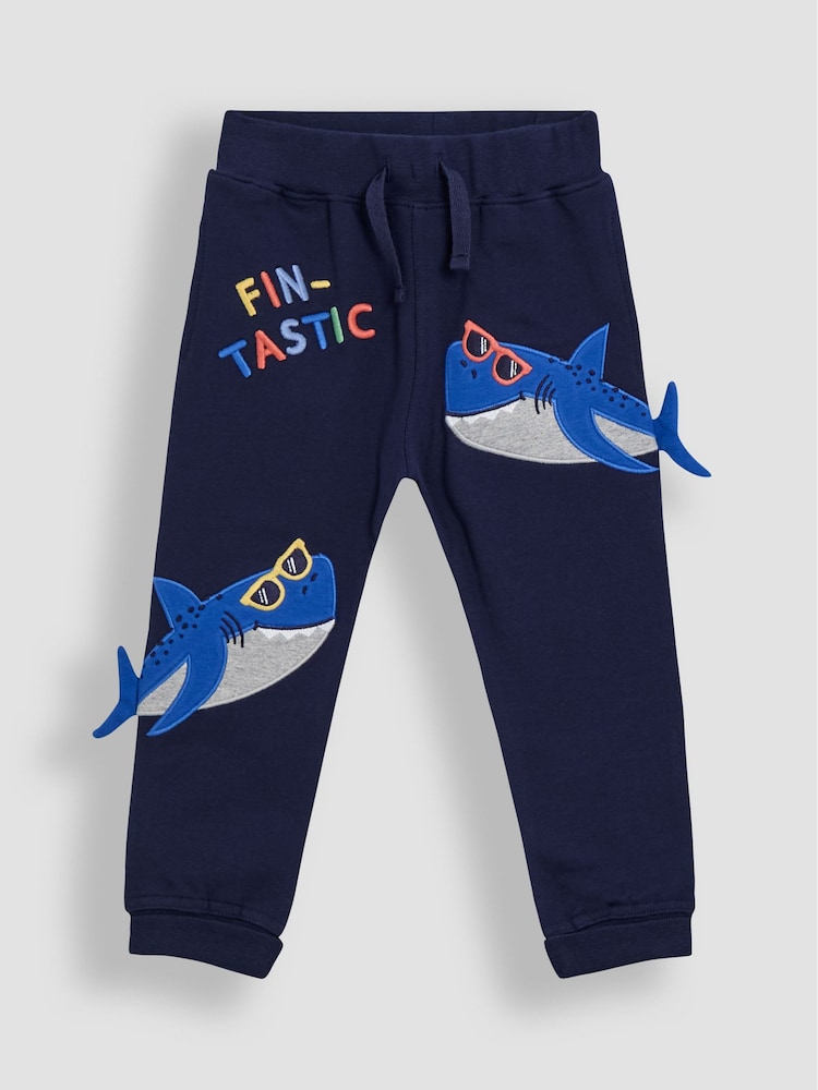 JoJo Maman Bébé Navy Blue Shark Fitted Appliqué Joggers - Image 2 of 7