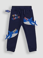 JoJo Maman Bébé Navy Blue Shark Fitted Appliqué Joggers - Image 3 of 7