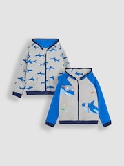 JoJo Maman Bébé Grey Shark Appliqué Reversible Hoodie - Image 1 of 9