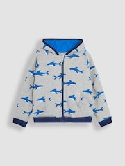 JoJo Maman Bébé Grey Shark Appliqué Reversible Hoodie - Image 4 of 9