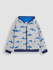 JoJo Maman Bébé Grey Shark Appliqué Reversible Hoodie - Image 5 of 9