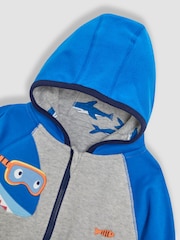 JoJo Maman Bébé Grey Shark Appliqué Reversible Hoodie - Image 8 of 9