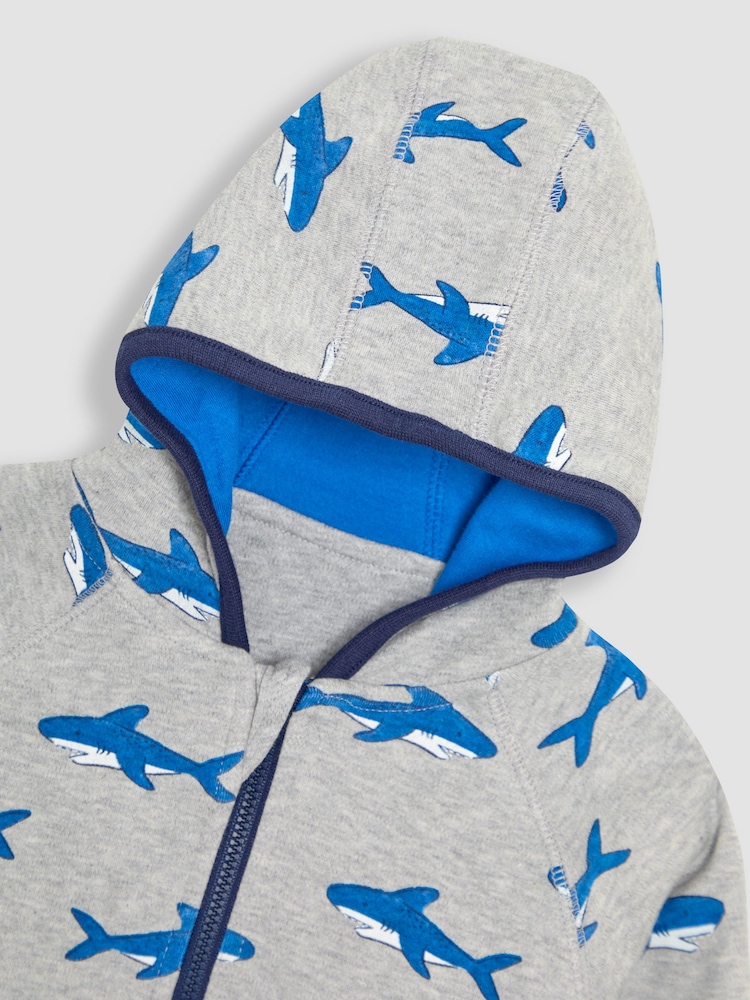 JoJo Maman Bébé Grey Shark Appliqué Reversible Hoodie - Image 9 of 9