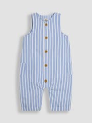 JoJo Maman Bébé Blue Stripe Button Front Romper - Image 1 of 3