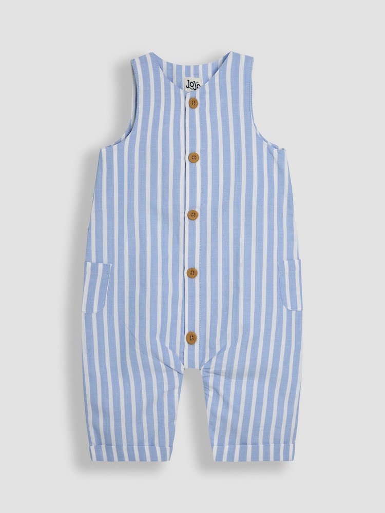 JoJo Maman Bébé Blue Stripe Button Front Romper - Image 1 of 3 JoJo Maman Bébé Blue Stripe Button Front Romper - Image 1 of 3