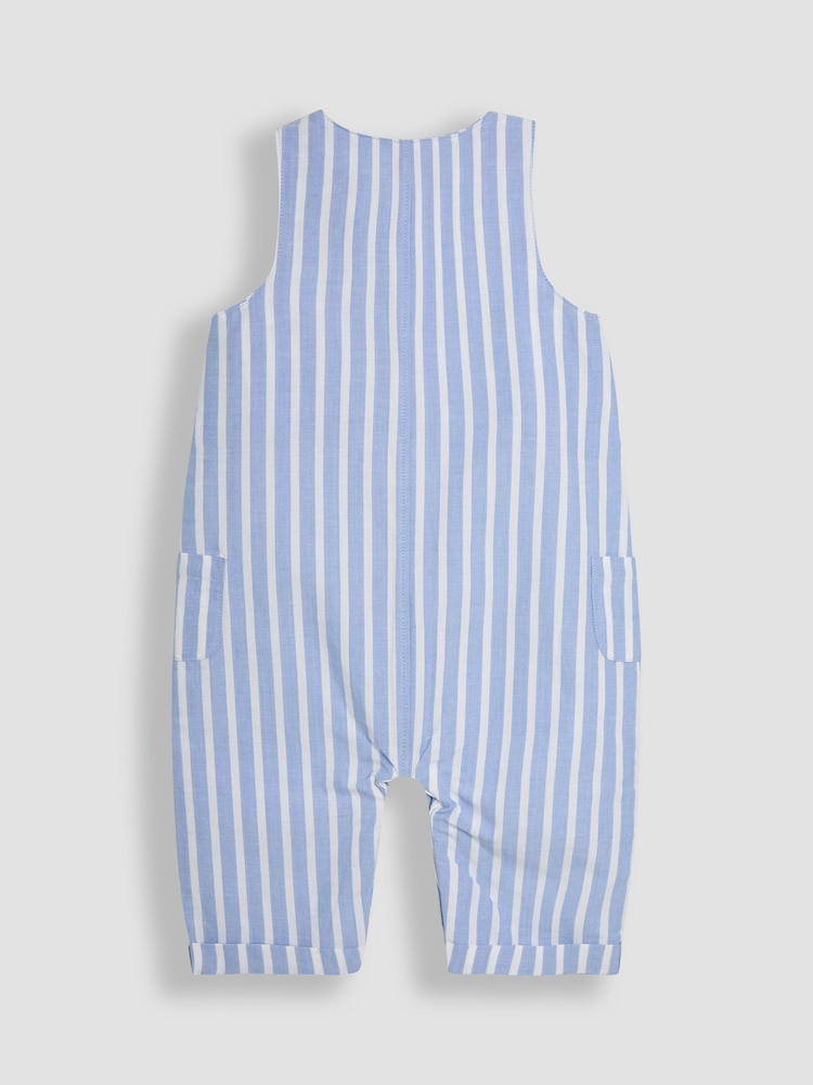 JoJo Maman Bébé Blue Stripe Button Front Romper - Image 2 of 3