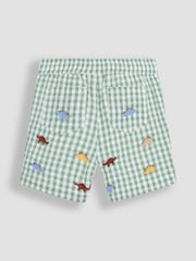 JoJo Maman Bébé Sage Green Dino Embroidered Twill Gingham Shorts - Image 2 of 3