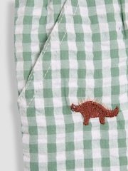 JoJo Maman Bébé Sage Green Dino Embroidered Twill Gingham Shorts - Image 3 of 3