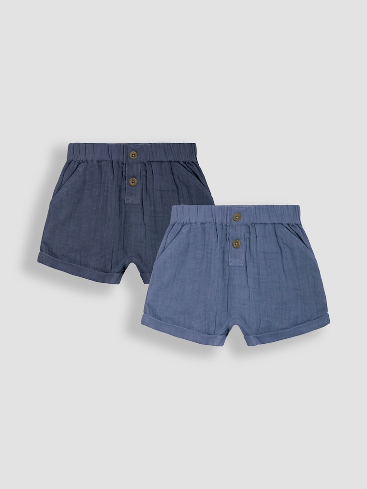 JoJo Maman Bébé Royal Blue & Navy Blue 2-Pack Cheesecloth Shorts - Image 1 of 5