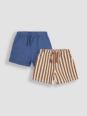 JoJo Maman Bébé Mustard Stripe & Solid Blue 2-Pack Stripe Jogger Shorts - Image 1 of 7