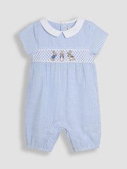 JoJo Maman Bébé Blue Embroidered Smock Romper - Image 1 of 3