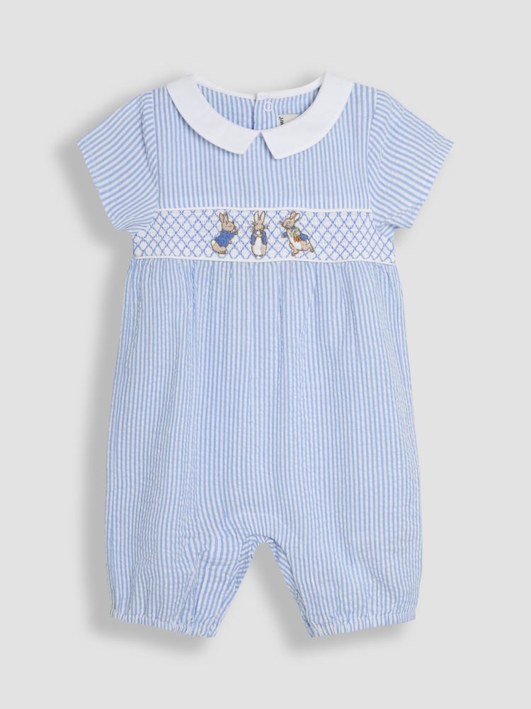 JoJo Maman Bébé Blue Embroidered Smock Romper - Image 1 of 3