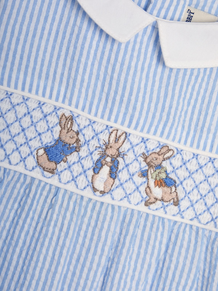 JoJo Maman Bébé Blue Embroidered Smock Romper - Image 6 of 6