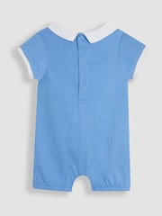 JoJo Maman Bébé Blue Boat Nautical Embroidered Smocked 100% Cotton Romper - Image 2 of 3