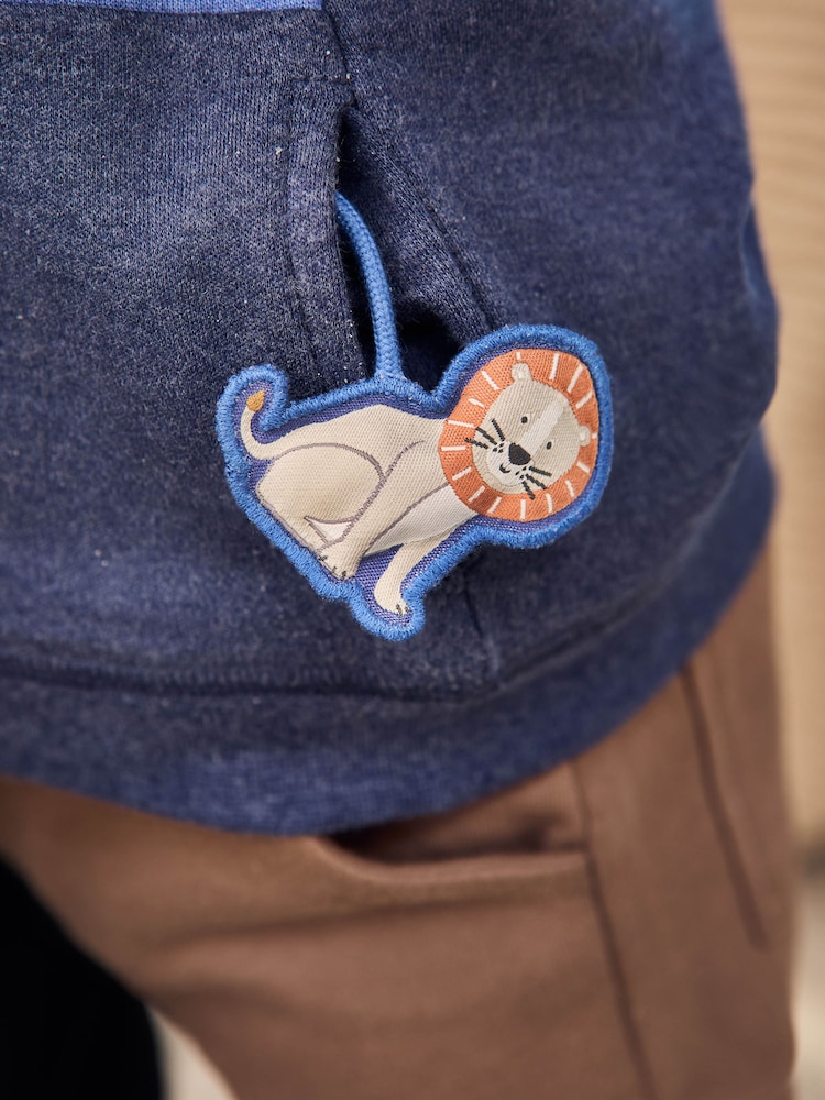 JoJo Maman Bébé Denim Lion Appliqué Reversible Hoodie - Image 8 of 16