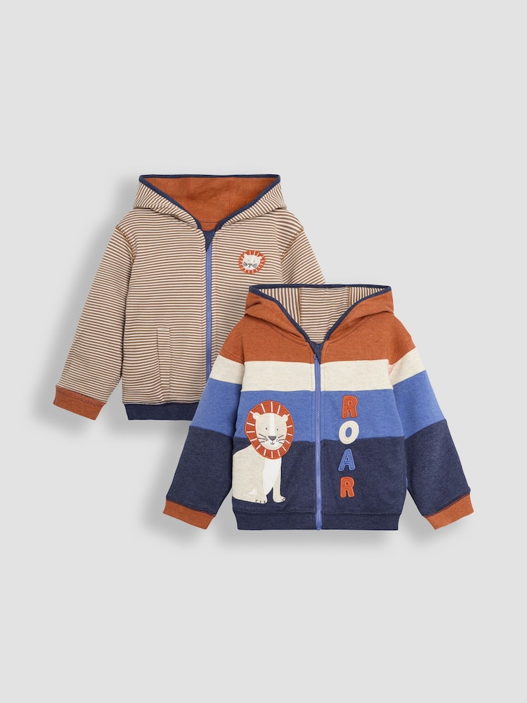 JoJo Maman Bébé Denim Lion Appliqué Reversible Hoodie - Image 9 of 16