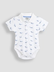 JoJo Maman Bébé White Whale Print 100% Cotton Polo Shirt Bodysuit - Image 1 of 3
