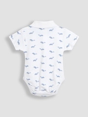 JoJo Maman Bébé White Whale Print 100% Cotton Polo Shirt Bodysuit - Image 2 of 3