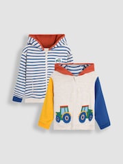 JoJo Maman Bébé Natural Tractor Appliqué Reversible Hoodie - Image 1 of 8