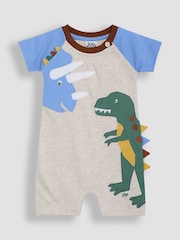 JoJo Maman Bébé Natural Marl Dino Dino Scene Romper - Image 1 of 3