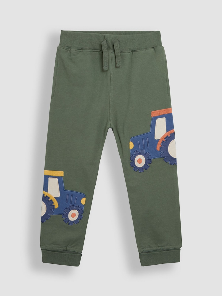 JoJo Maman Bébé Khaki Green Tractor Fitted Appliqué Joggers - Image 1 of 3