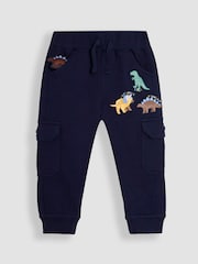 JoJo Maman Bébé Navy Blue Dinosaur Badge Cargo Joggers - Image 1 of 4