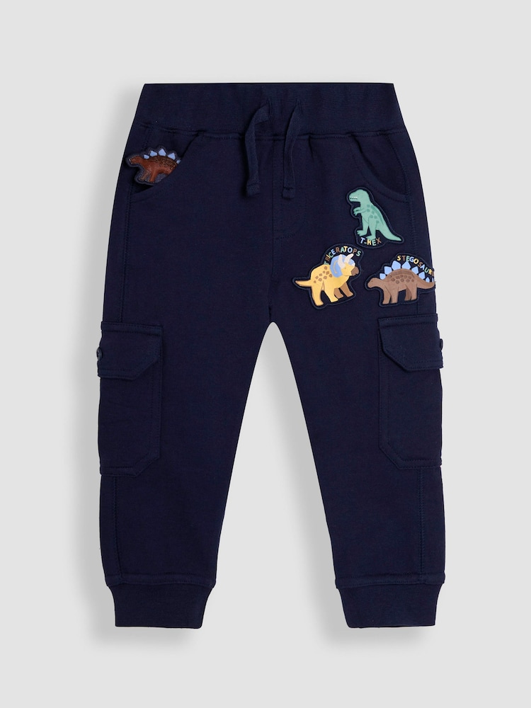 JoJo Maman Bébé Navy Blue Dinosaur Badge Cargo Joggers - Image 1 of 4