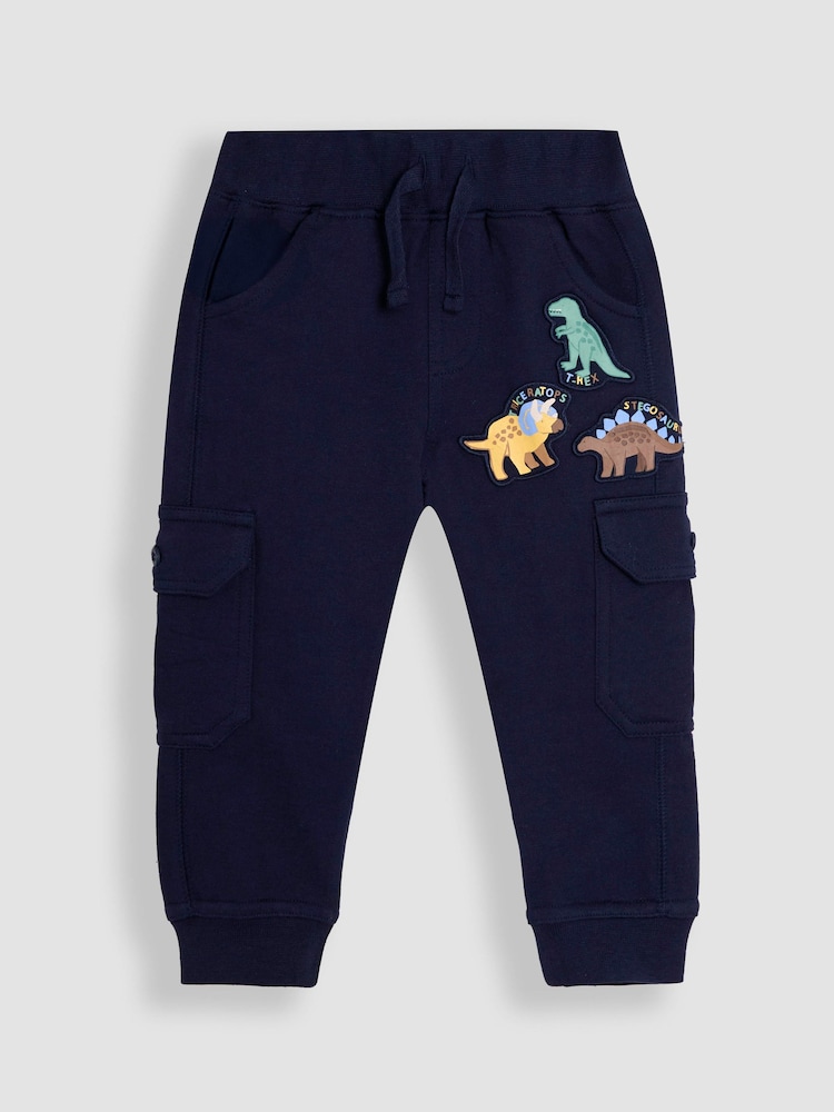 JoJo Maman Bébé Navy Blue Dinosaur Badge Cargo Joggers - Image 2 of 4