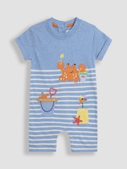 JoJo Maman Bébé Blue Marl Crab Dino Scene Romper - Image 1 of 3