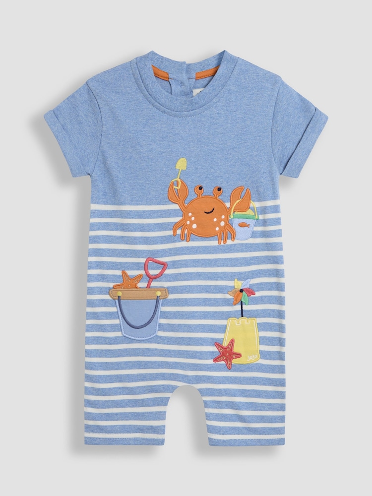 JoJo Maman Bébé Blue Marl Crab Dino Scene Romper - Image 1 of 3