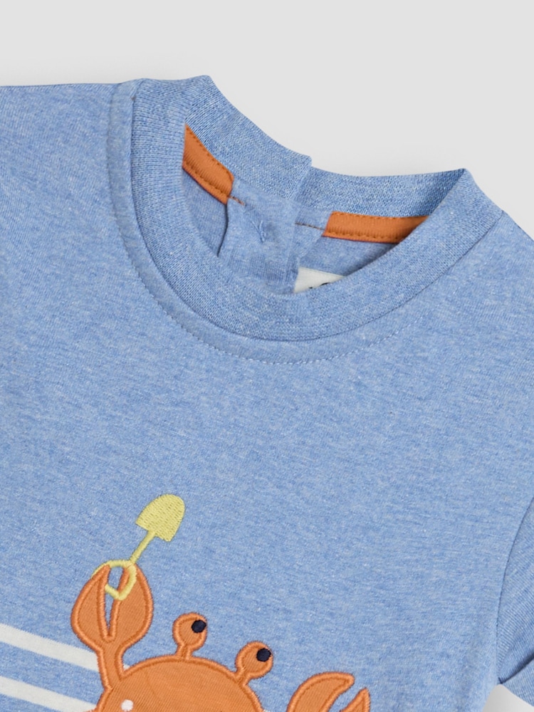 JoJo Maman Bébé Blue Marl Crab Dino Scene Romper - Image 3 of 3