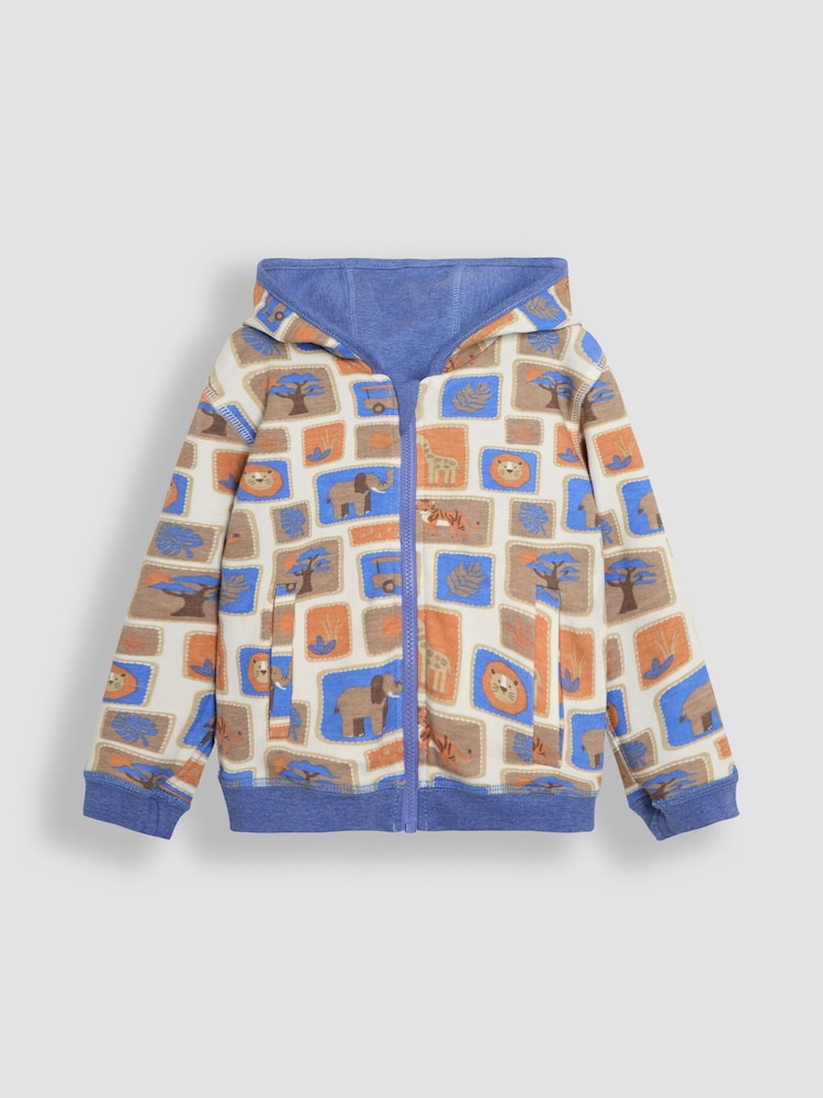 JoJo Maman Bébé Denim Safari Animals Appliqué Reversible Hoodie - Image 4 of 8