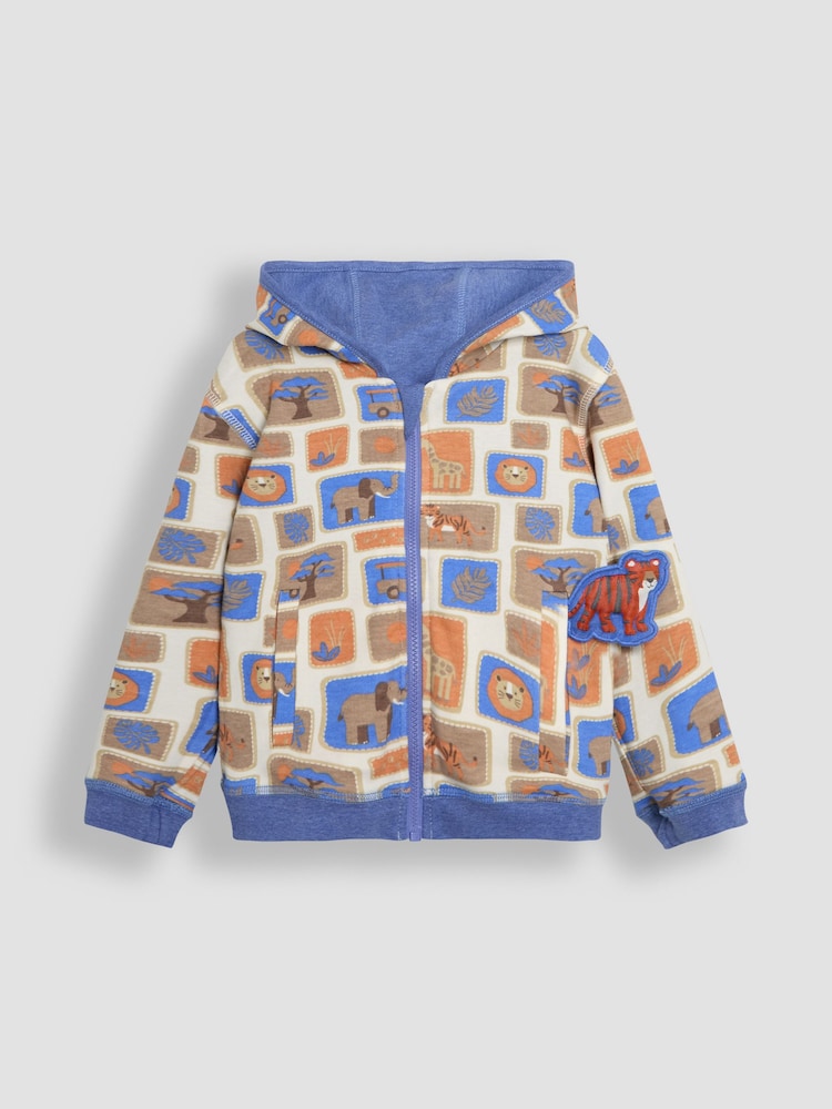 JoJo Maman Bébé Denim Safari Animals Appliqué Reversible Hoodie - Image 5 of 8
