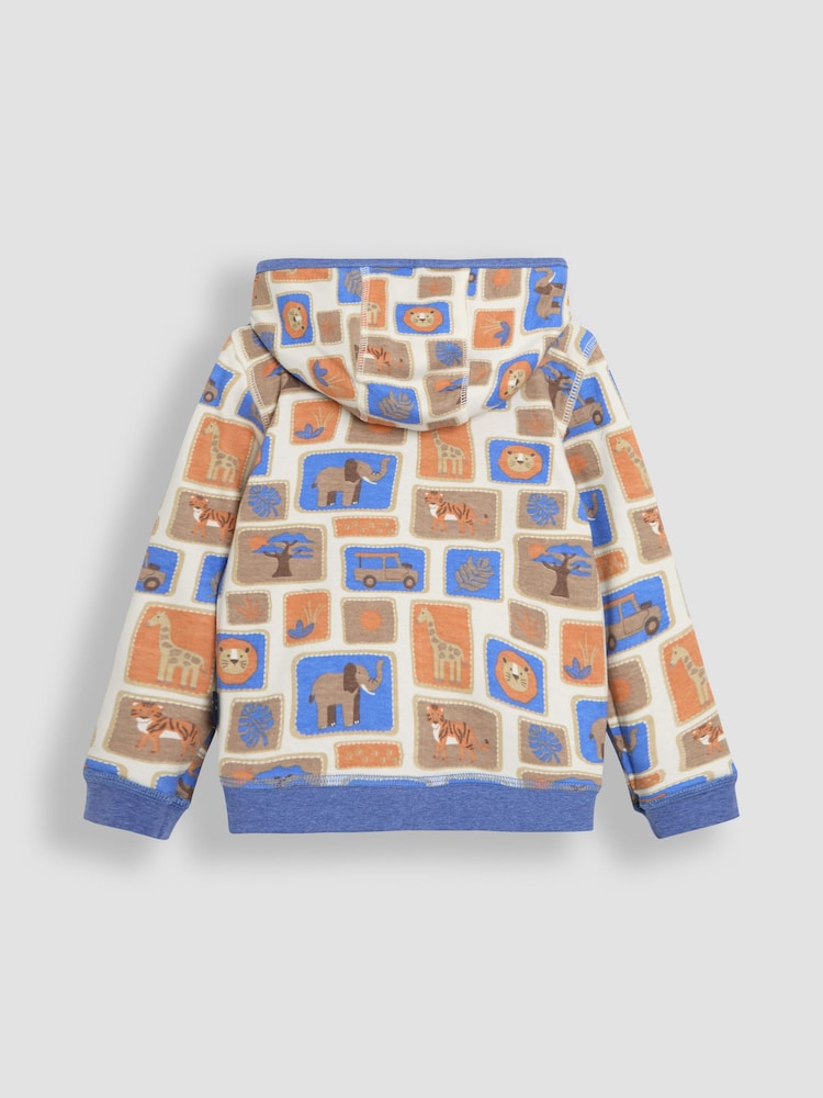 JoJo Maman Bébé Denim Safari Animals Appliqué Reversible Hoodie - Image 6 of 8